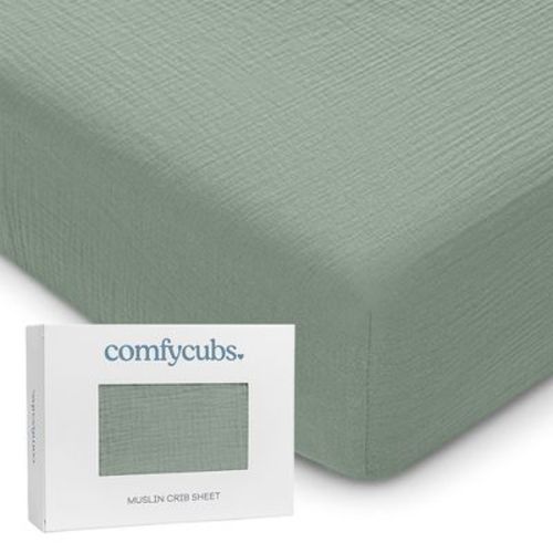 Muslin Fitted Crib Sheet, Extra Soft 100% Muslin Cotton Crib Sheets for Standard Crib and Toddler Mattresses by Comfy Cubs, Color: Fern