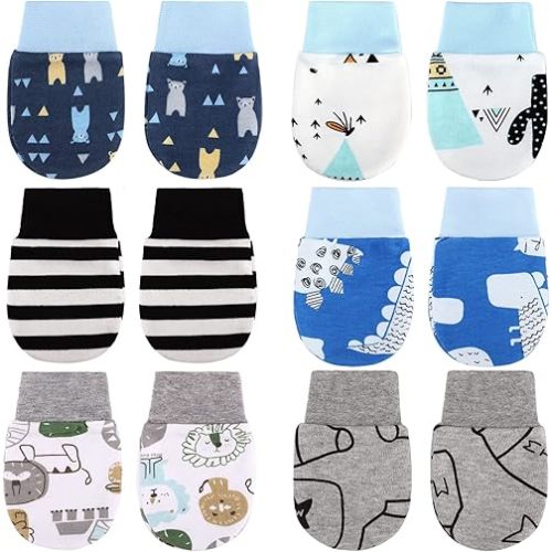 6 Pairs Newborn Baby Mittens No Scratch Gloves Infant Toddler Anti Scratch Essentials Unisex Cotton for 3-9 Months Girls Boys