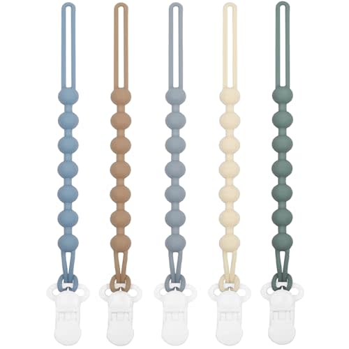 duludulu 5-Pack Silicone Pacifier Clip, One-Piece Silicone Pacifier Holder Clip for Boys & Baby Girl Binky Clips Rust-Free Holders Unisex Newborns Shower Birthday Gifts (Blue)