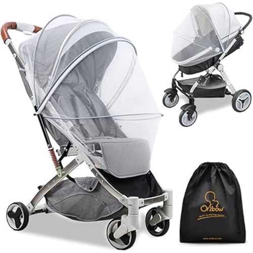 Orzbow Universal Mosquito Net for Stroller, Baby Bug Net with Two-Way Zippers & Storage Bag, Breathable & Foldable Mosquito Nets for Strollers, Car Seat, Bassinet, Cradle, Portable Mini Crib, Grey