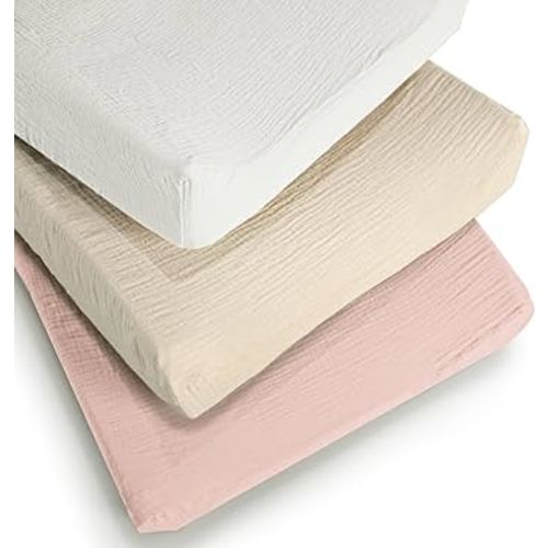 Muslin Changing Pad Cover for Boys Girls 100% Cotton Fitted Baby Diaper Changing Table 3 Pack Soft and Breathable for Standard Changing Table Topper 32"x16"
