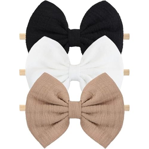 Baby Girls Headbands Newborns Bows Elastic Nylon Hairbands for Infants Toddlers Hair Accessories,Pack of 3 (Type A)