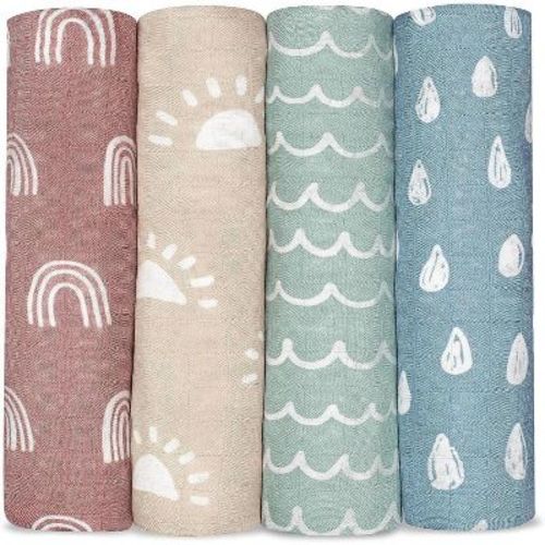 Muslin Swaddle Blankets Neutral Receiving Blanket For Boys And Girls By Comfy Cubs Cubs (sun, Rainbow, Rain, Doodle)