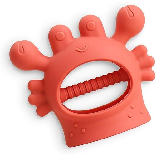 Itzy Ritzy Bitzy Grip Hand Teether - Silicone Teether for Babies - Developmental Teething Toy with Easy-to-Hold Hand Grip, Designed for Babies 3 Months & Up (Crab)