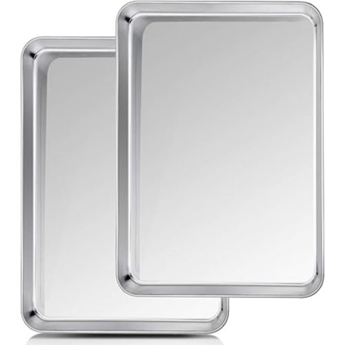 TeamFar Baking Sheet, 20’’×14’’×1’’, Cookie Sheet Half Sheet Baking Pans Stainless Steel, Non Toxic & Healthy, Heavy Duty & Thick Gauge, Mirror Finish & Dishwasher Safe - 2 Piece