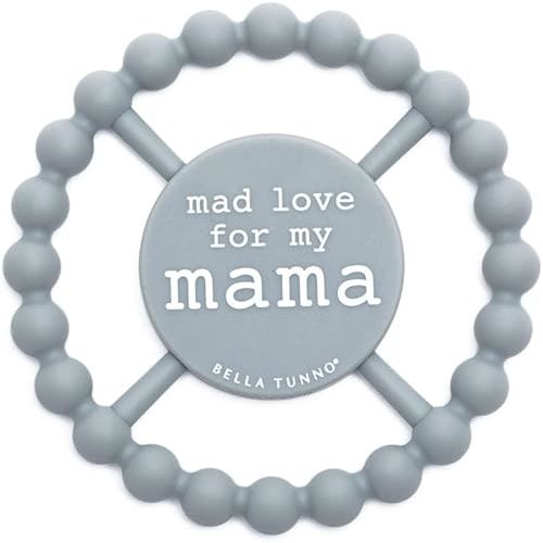 Bella Tunno Happy Teether – Soft & Easy Grip Baby Teether Toy, Silicone Teether Ring to Help Soothe Gums, Non-Toxic and BPA Free, Mad Love For Mama