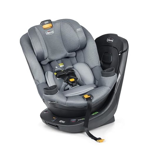 Chicco Fit360 ClearTex Rotating Convertible Car Seat with 360 Degree Rotation for Rear-Facing and Forward-Facing, LeverLock Self-Tensioning Lock System, Carbon/Grey