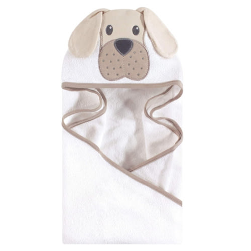 Hudson Baby Unisex Baby Cotton Animal Face Hooded Towel, Tan Puppy, One Size