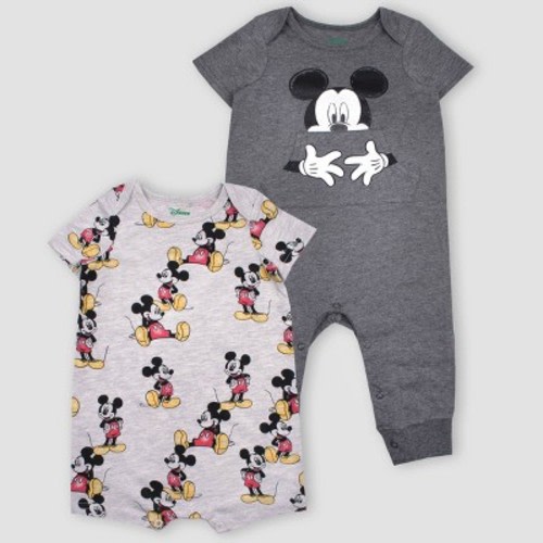 Baby Boys' 2pk Disney Mickey Mouse Short Sleeve Romper - Gray 3-6M