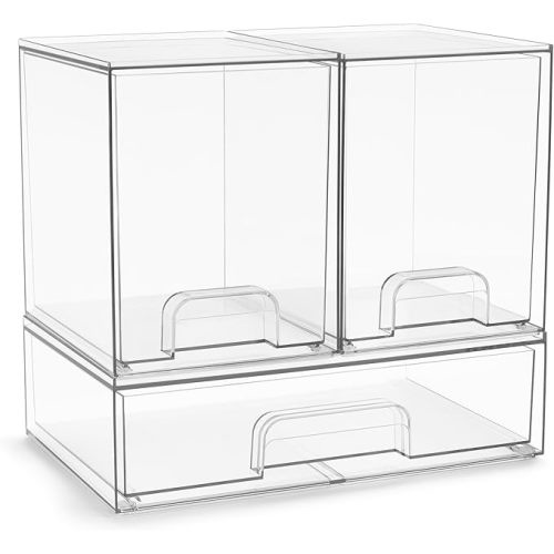 Sorbus Acrylic Storage Containers - 3 Pack, Stackable Storage Bins Set for Bathroom Organization - Clear Acrylic Drawer Organizers - Makeup Case Pull-Out Drawers (7.6’’ Tall and 12.1’’ Wide)