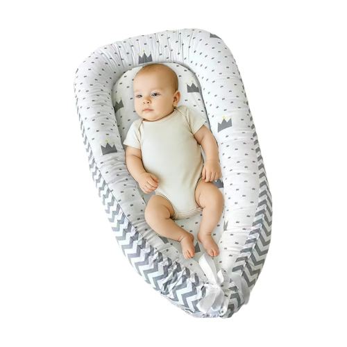 Newborn Baby Lounger - Adjustable Safety Bumper, Hypoallergenic Portable Infant Sleep Pillow for Co-Sleeping, Travel & Tummy Time (3.31 lbs)