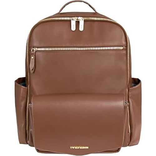 TWELVElittle Peek A Boo Backpack Diaper bag with Stroller Clips, Wipes Pouch and Changing Pad, in Vegan Leather (Toffee, One Size)