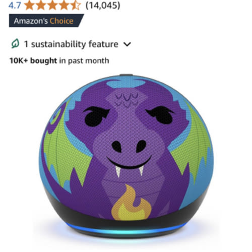 Amazon Echo Dot Kids (newest model), Designed for kids, with parental controls, Includes 1 Year of Amazon Kids+, Dragon