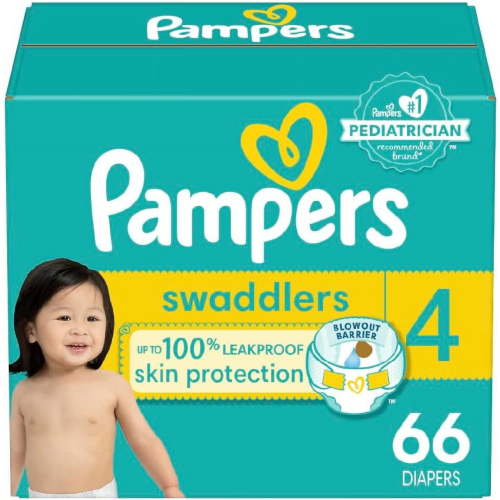 Pampers Swaddlers Active Baby Diapers, 4 Sizes, 66 Ct..