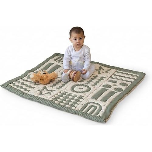 3D Soft Organic Cotton Crawling Blanket – GOTS Certified, 40x40 in Montessori Design for Motor Skill Development, Reversible, No Loose Threads – Washable & Sustainable