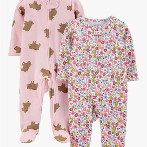 Simple Joys by Carter's Baby Girls' Cotton Footed Sleep and Play, Pack of 2