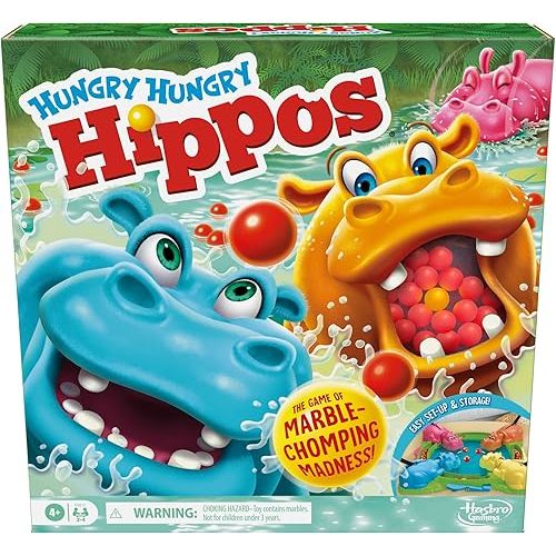 Hungry Hungry Hippos Game for Preschoolers | Instant Marble Relaunch, Easy Set-Up & Storage| Ages 4 and Up | 2 to 4 Players | Kids Games