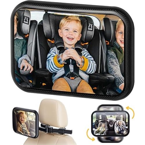 Shatterproof Baby Mirror - Adjustable Rear-Facing Seat Mirror with Hook Clip, Easy Installation, Safety Certified Infant Monitor