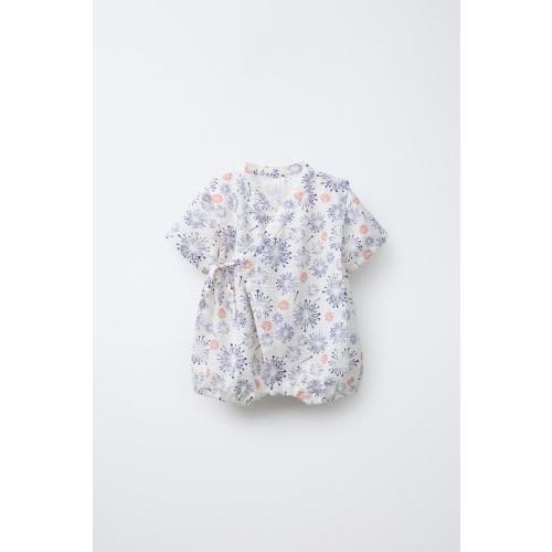 1-9 MONTHS/ PRINTED KIMONO ROMPER - Ecru | ZARA United States