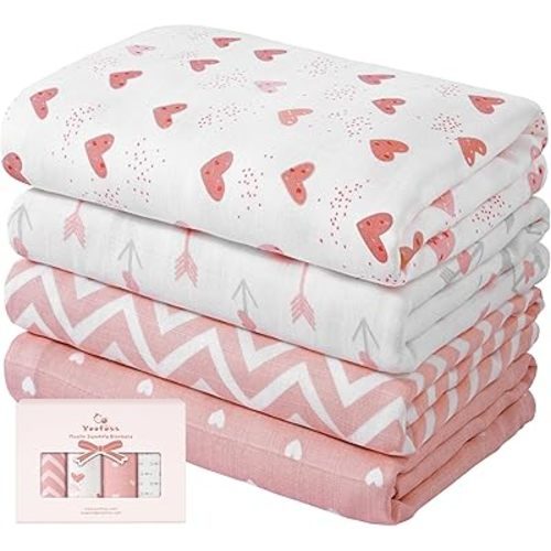Yoofoss Muslin Swaddle Blankets, 4-Pack Receiving Blankets for Baby Boys and Girls, 47 x 47 Inches Baby Blanket Neutral Swaddle Wrap 70% Rayon from Bamboo and 30% Cotton