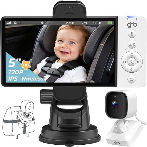 GHB Wireless Baby Car Camera 5" HD, 3500mAh Monitor 2000mAh Camera (Black)