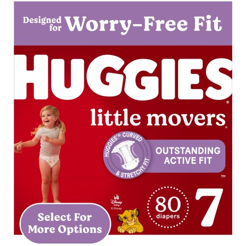Huggies Little Movers Leak-Free Baby Diapers, Size 7, 80 Ct, Fast-Absorbing, Fragrance-Free