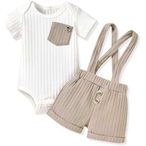 Unutiylo Baby Boy Outfits 0-12 Months Short Sleeve Romper Suspenders Pants Spring Summer clothes