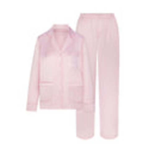 SKIMS HOTEL SHINE LONG SLEEVE BUTTON UP SLEEP SET | BABY PINK