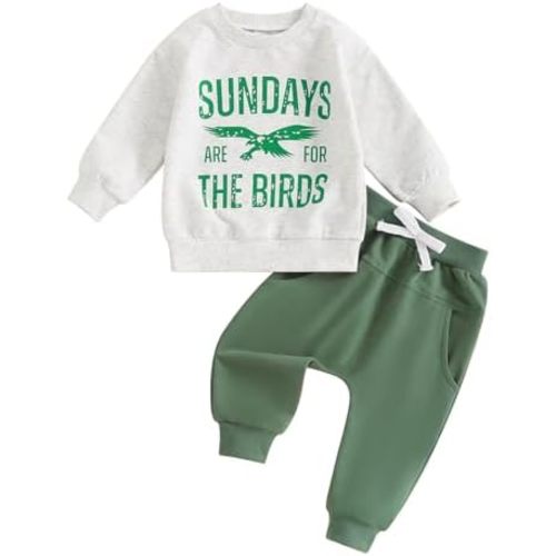 Honganda 2Pcs Toddler Baby Boy Football Outfit Set Sundays are for the Birds Sweatshirt Casual Pants Jogger Fall Clothes Set
