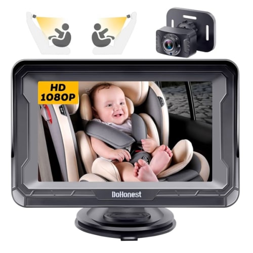DoHonest Baby Car Camera HD 1080P - Rear-Facing Car Baby Monitor with Night Vision, Adjustable View Angle, Easy Setup, Anti-Glare Display, Safety for Kids & Infants