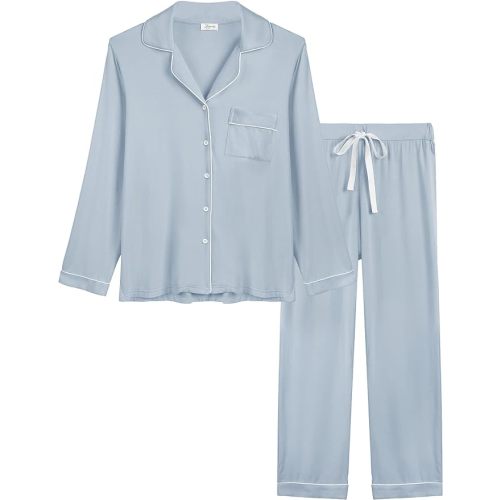 Joyaria Womens Bamboo Viscose Pajama Sets Long Sleeve Button Down Cooling Sleepwear Soft Comfortable Pj Pants Set for Women