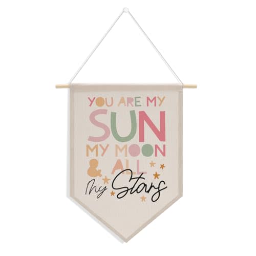 Nursery Decor Bedroom Wall Art Decor Motivational Bedroom Playroom Wall Art Decorations, My Sun My Moon and All of My Stars,Canvas Hanging Flag Banner Decor Gift for Girl Boy Room Playroom Front Door