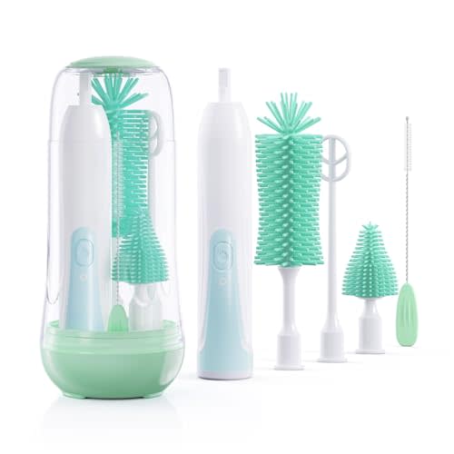 Festiva Electric Bottle Brush Cleaner - Baby Bottle Brush Set with Bottle Brush, Mixing Head, Nipple & Straw Brush, Baby Travel Essential, (Green)