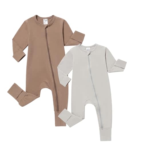 JunNeng Baby Boy Girl 2 Pack Short Sleeve Zipper Rompers Infant Cotton 2-way Zippers Comfy Summer Jumpsuit