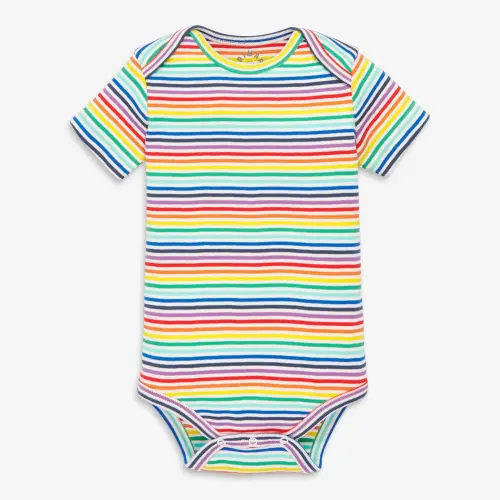 Clearance organic short sleeve babysuit in rainbow mini stripe | Primary.com