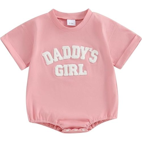 Sejardin Newborn Baby Girl Romper Daddys Girl Summer Clothes Short Sleeve Round Neck Playsuit Infant Girl Outfit