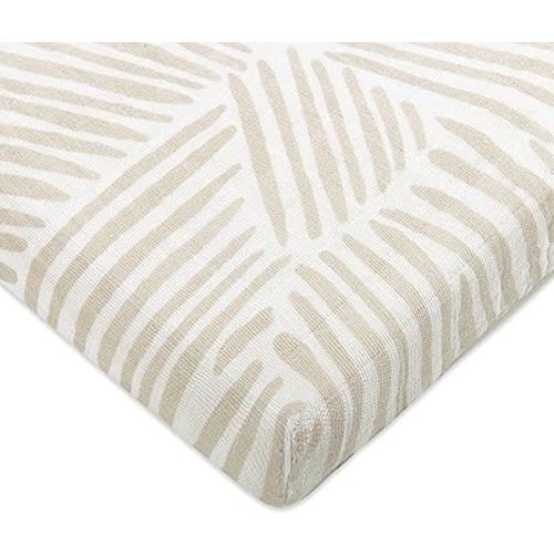 Babyletto 100% Organic Cotton All-Stages Midi Crib Sheet, GOTS-Certified, Fitted 360°, Ultra-Soft and Breathable Muslin - Oat Stripe