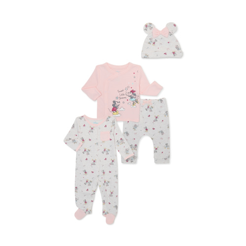 Disney Baby Wishes + Dreams Baby Girls Minnie Mouse Sleep 'n Play and Welcome Home Set, 4-Piece, Newborn-6/9 Months