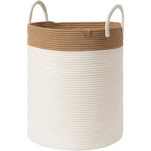 LA JOLIE MUSE Woven Basket Rope Storage Baskets - Large Cotton Organizer, Basket for Baby Blanket, Kids Toy Nursery Laundry Basket off-white L