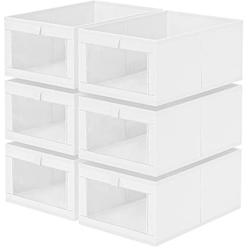 Criusia 6 Pack Linen Closet Organizers and Storage, Large Linen Closet Baskets for Organization, Foldable Storage Containers for Clothing, Towels, Jeans, Books, Shelves, White