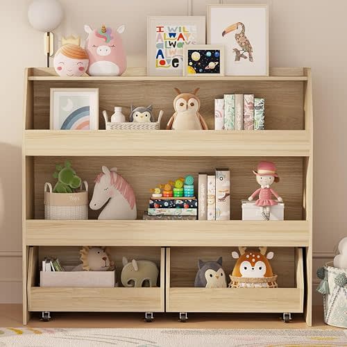 COZPAW Toy Storage Organizer, 3 Tier Montessori Shelf with Movable Bins (Wood)