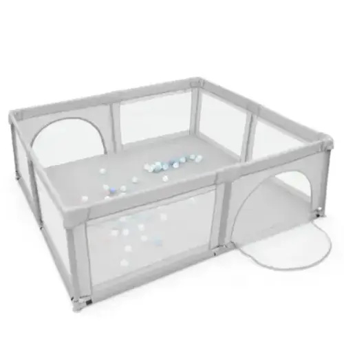 Costway - Baby Playpen Infant Large Safety Play Center Yard with 50 Ocean Balls - Gray