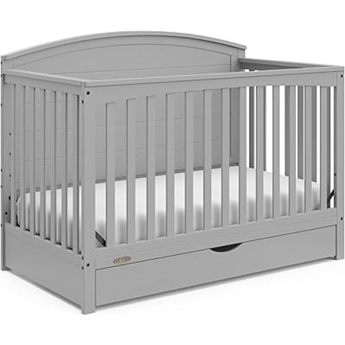 Graco Bellwood 5-in-1 Convertible Crib with Drawer (Pebble Gray) - GREENGUARD Gold Certified, Full-Size Storage Drawer, Converts to Toddler Bed and Full-Size Bed