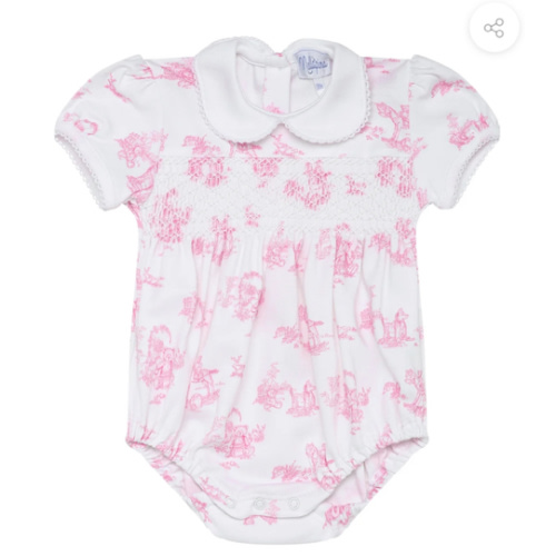 Pink Toile Smocked Bubble