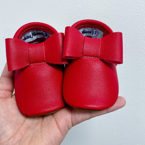 Red Bow Moccs| Texas Moccs Handmade Baby Moccasins - Soft Sole Infants' Booties Spring