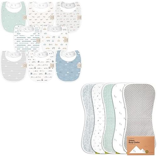 KeaBabies 8-Pack Baby Bibs for Girls & Boys and 5-Pack Burp Cloths for Baby Boys and Girls - Teething Baby Bibs for Boy, Girl, Ultra Absorbent Burping Cloth
