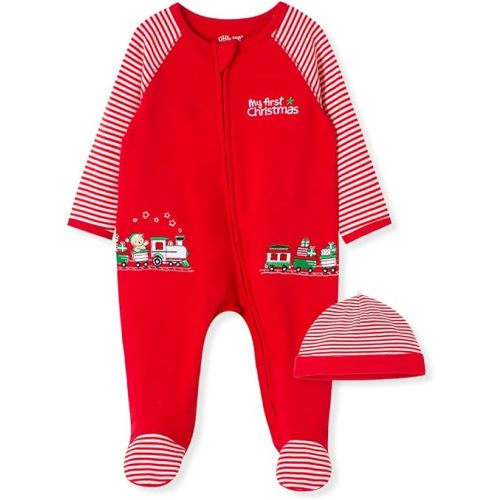 Little Me Clothes for Baby Boys' and Girls' Holiday Footies and Cap Set Romper Sleeper, Newborn to 18 Months
