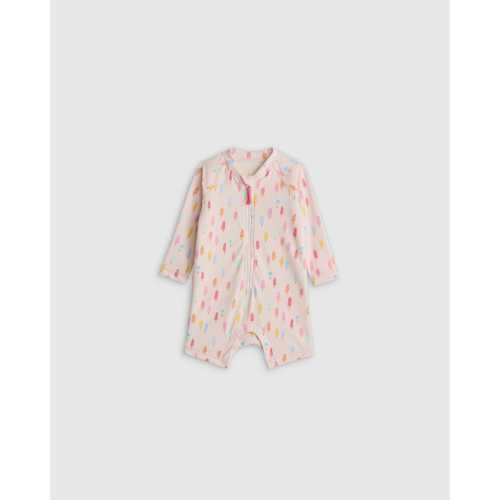 Girls Long Sleeve Zip-Up Rash Guard One-Piece