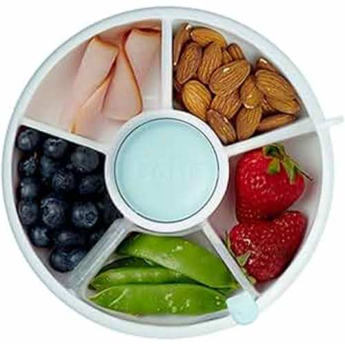 GoBe Kids Snack Spinner Bundle with Hand Strap and Sticker Sheet - Reusable Snack Container with 5 Compartment Dispenser and Lid | BPA and PVC Free | Dishwasher Safe | No Spill, Leakproof