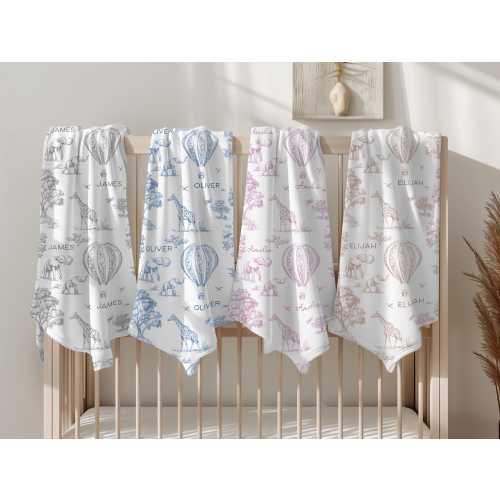 Vintage Swaddle Personalized Baby Blanket, Custom Unisex Nursery Swaddle, Chinoiserie Toile